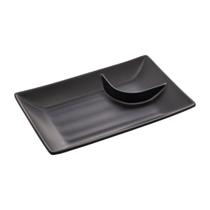 Prato Oriental Melamina Preto Fosco Molheira Integrada Prato Oriental Melamina Preto Fosco Molheira Integrada