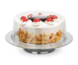 Prato P/ Bolo Boleira Com Pedestal 33cm Inox Cúpula Acrílico