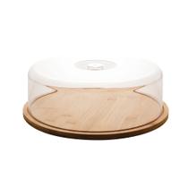Prato P/Bolo De Bambu C/Tampa De Plástico 28x28x9,5cm