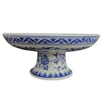 Prato p/ Bolo em Ceramica Portuguesa Branco e Azul 26x12,5cm Prato p/ Bolo em Ceramica Portuguesa Branco e Azul 26x12,5cm