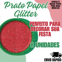 Prato Papel Glitter Vermelho C Verde Descartavel Festa Prato Papel Glitter Vermelho C Verde Descartavel Festa