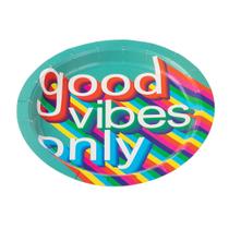 Prato Papel Tema 18cm Good Vibes Only Colorido - 10 unid