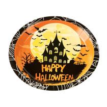 Prato Papel Tema 18cm Happy Halloween Castelo - 10 unid Prato Papel Tema 18cm Happy Halloween Castelo - 10 unid