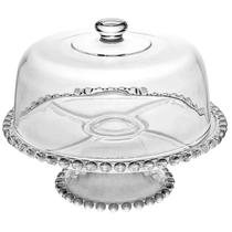 Prato para Bolo Boleira com Pé e Tampa em Cristal Pearl 31cm