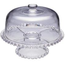 Prato Para Bolo Cristal com Pé e Tampa Pearl Transparente - Wolff