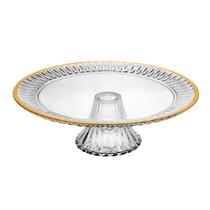 Prato para bolo de cristal com pe e fio de ouro radial