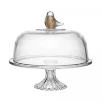 Prato para Bolo de Cristal com Pé e Tampa Bird 30cm x 29cm - Wolff