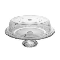 Prato para Bolo de Vidro com Pé e Tampa de Plástico Angel 30cm x 30cm x 10cm - Lyor