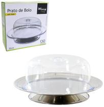 Prato Para Bolo / Doces De Inox Com Tampa De Acrilico E Pe 3