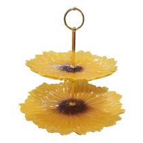 Prato para Bolo e Doces 2 Andares Vidro Girassol 28 e 22cm