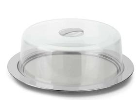 Prato Para Bolo Inox Tampa Acrílica Mimo Transparente/Prata