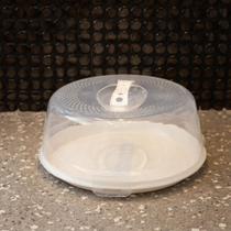 Prato para Bolo Lyor de Plástico com Tampa e Alça Branco