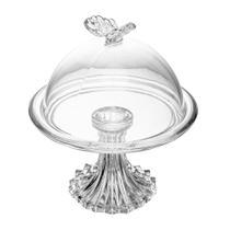 Prato para Doce com Pé e Tampa Butterfly Cristal Wolff 15x15x18cm Prato para Doce com Pé e Tampa Butterfly Cristal Wolff 15x15x18cm