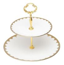 Prato Para Doces Duplo Porcelana Wolff Egg Branco E Dourado Prato Para Doces Duplo Porcelana Wolff Egg Branco E Dourado