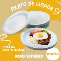 Prato para refeição Isopor 23cm, resistente e térmico. 100 unid
