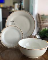 Prato para sobremesa de porcelana com bordas detalhe Bambu 18cm Lyor