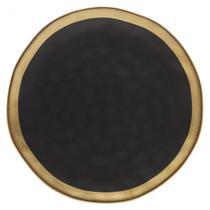 Prato Para Sobremesa De Porcelana Preto e Dourado 22Cm Dubai Wolff