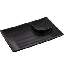 Prato para Sushi Lyor Travessa Retangular Pequena Petisqueira com Molheira Melamina Tóquio Preto Prato para Sushi Lyor Travessa Retangular Pequena Petisqueira com Molheira Melamina Tóquio Preto