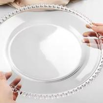 Prato Perolas Cristal Vidro Mesa Posta Jantar Para Decoração