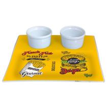 Prato Petisqueira Burger em Vidro Amarelo com Duas Molheiras