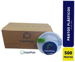 Prato plástico descartável 21cm raso - Copoplast - PR-21 - Caixa com 500 unidades
