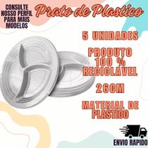 Prato Plastico Divisorias 03 Branco C/5 Refeiçao 26Cm Prato Plastico Divisorias 03 Branco C/5 Refeiçao 26Cm