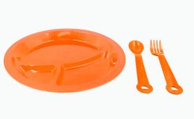 Prato Plástico Kit Infantil Com Divisórias + Talheres