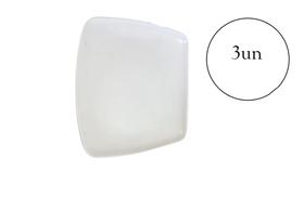 Prato Plástico Melamina Quadrado Branco 21cm- Kit 3un