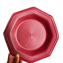 Prato Plástico Oitavado Duro Refeições, Sobremesa Vermelho