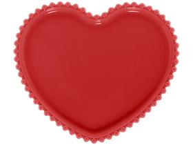 Prato Porcelana De Coração Beads Bon Gourmet 25cm x 22cm x 2cm Vermelho