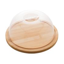 Prato Porta Queijo Queijeira Prato Bambu Tampa Acrilica 18x8 Lyor