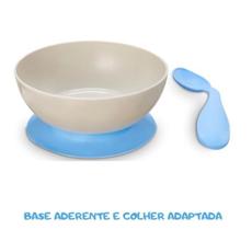 Prato Pote Infantil C Base E Colher Em Curva Bebê Menino Azul