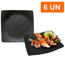 Prato Quadrado 14cm Melamina Preto - Sushi e Petiscos