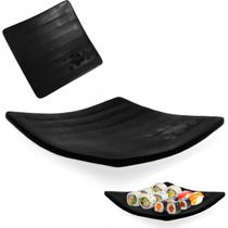 Prato Quadrado 14cm Melamina Preto Sushi Petiscos Fosco