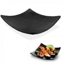 Prato Quadrado Concavo 15 Cm para Sushi em Melamina / Plastico Preto Bestfer