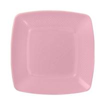 Prato quadrado de acrilico rosa candy 15cm strawplast c/10