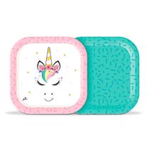 Prato Quadrado Festa Tema Unicórnio 18Cm Com 8Un Junco