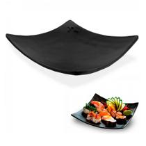 Prato Quadrado Preto para Sushi Comida Japonesa de Melamina Black Kanpai 15cm