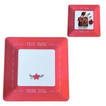 Prato Quadrado Raso em Melamina Com Estampa Natalina 26,5cm Prato Quadrado Raso em Melamina Com Estampa Natalina 26,5cm