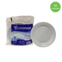 Prato Raso 21cm Branco para Refeições Copomais com 10 unidades