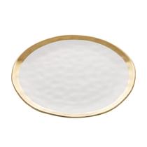 Prato raso 25 cm de porcelana branco e dourado Dubai Wolff- 18063