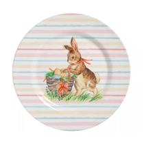 Prato Raso Cerâmica Color Rabbits Listras Páscoa 29cm - 1 un