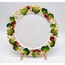 Prato Raso Cerâmica Zanatta 32cm Borda em Relevo Uvas e Folhas Prato Raso Cerâmica Zanatta 32cm Borda em Relevo Uvas e Folhas