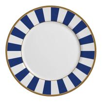 Prato Raso de Cerâmica Azul Branco Listras Stripe Azul Alleanza 29cm Prato Raso de Cerâmica Azul Branco Listras Stripe Azul Alleanza 29cm