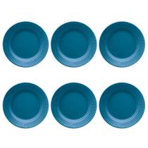 Prato Raso de Cerâmica Canelé Azul 24cm 6 Unidades - Biona 135894 Prato Raso de Cerâmica Canelé Azul 24cm 6 Unidades - Biona 135894
