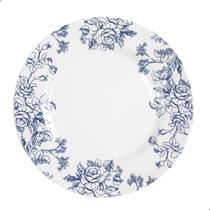 Prato raso de cerâmica estampa floral azul e branco de jantar 29cm páscoa 1 unidade