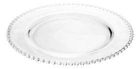 Prato Raso de Cristal Transparente Pearl 28cm Decorado Bolinhas Lyor