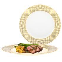 Prato Raso De Porcelana Branco Com Borda Dourada 27cm Prato Raso De Porcelana Branco Com Borda Dourada 27cm
