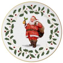 Prato Raso de Porcelana Papai Noel Azevinho 27cm Prato Raso de Porcelana Papai Noel Azevinho 27cm