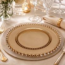 Prato Raso Diamond Âmbar 27cm Mesa Posta Sofisticada 3 Peças